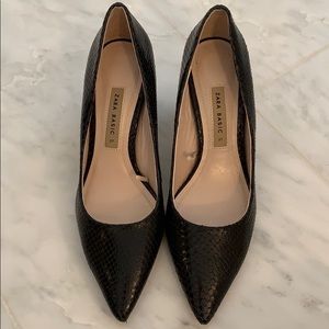 Zara snakeskin leather block heels